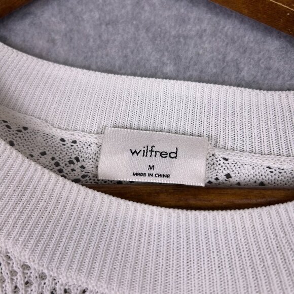 Aritzia Wilfred Sweater Women Medium White Open Knit Crewneck Stretch Minimalist - Picture 8 of 11